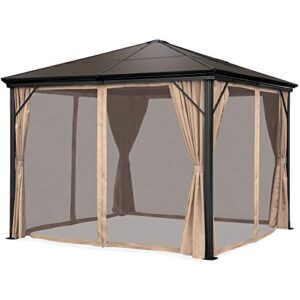 best choice products 10x10ft hardtop gazebo, outdoor aluminum canopy for backyard, patio, garden w/side curtains, mosquito netting, zippered door