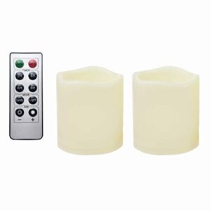 2 waterproof outdoor battery operated flameless led pillar candles with remote flickering plastic electric decorative light set for home décor garden patio decoration party wedding supplies 3×3 inches