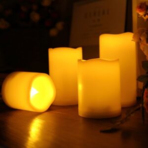 2 Waterproof Outdoor Battery Operated Flameless LED Pillar Candles with Remote Flickering Plastic Electric Decorative Light Set for Home Décor Garden Patio Decoration Party Wedding Supplies 3x3 Inches