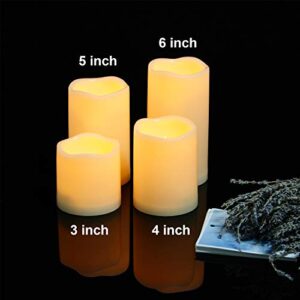 2 Waterproof Outdoor Battery Operated Flameless LED Pillar Candles with Remote Flickering Plastic Electric Decorative Light Set for Home Décor Garden Patio Decoration Party Wedding Supplies 3x3 Inches