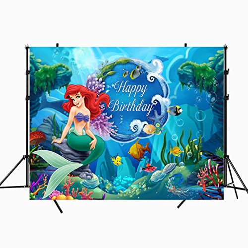 7x5ft Ariel Mermaid Princess Backdrop,Under The Sea Mermaid Background for Photography Girls Birthday Party Decoration Supplies