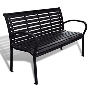 festnight 3-seater outdoor patio garden bench porch chair seat with steel frame solid construction 49″ x 24″ x 32″