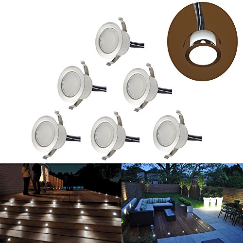 LED Deck Lights Kit, Low Voltage 6 pcs Waterproof IP67 Φ1.22 Recessed Deck Lamp Cold White LED In-ground Lighting Outdoor Garden Yard Pathway Patio Step Stairs Landscape Decor Lamps