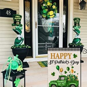 EKOREST Happy St Patrick's Day Garden Flag 12x18 Inch Vertical Double Sided,Buffalo Plaid Truck with Shamrock Balloons Small St. Patricks Day Yard Flag for Outdoor Farmhouse Holiday Outside Decoration