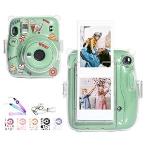 caiyoule protective camera case for fujifilm instax mini 11 instant film camera clear case with upgraded film pocket pouch for storing photos and adjustable shoulder strap