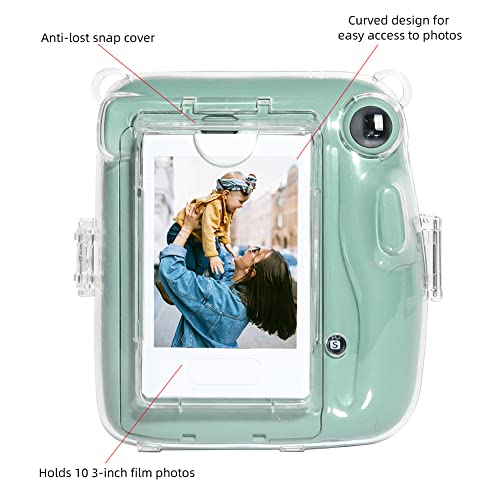 CAIYOULE Protective Camera Case for Fujifilm Instax Mini 11 Instant Film Camera Clear Case with Upgraded Film Pocket Pouch for Storing Photos and Adjustable Shoulder Strap