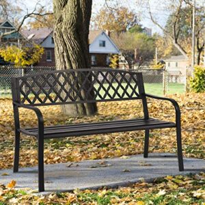 dkeli patio bench garden bench outdoor bench 50” metal porch chair with armrests sturdy steel frame furniture, 480lbs weight capacity for park yard patio deck lawn, black