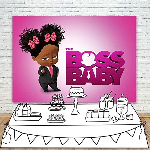 African American Baby Princess Backdrop for Birthday Party Supplies 5x3ft Hot Pink Background for Baby Shower Cartoon Black Girl Theme Party Wall Decor Vinyl Gender Reveal Baby Shower Background