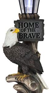 Ebros Home of The Brave Patriotic American Bald Eagle Perching On Tree Stump Garden Courtesy Night Light Statue Solar LED Lantern Lamp Guest Greeter Decor for Patio Poolside Home Figurine