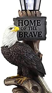 Ebros Home of The Brave Patriotic American Bald Eagle Perching On Tree Stump Garden Courtesy Night Light Statue Solar LED Lantern Lamp Guest Greeter Decor for Patio Poolside Home Figurine