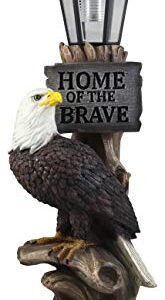 Ebros Home of The Brave Patriotic American Bald Eagle Perching On Tree Stump Garden Courtesy Night Light Statue Solar LED Lantern Lamp Guest Greeter Decor for Patio Poolside Home Figurine