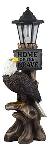 Ebros Home of The Brave Patriotic American Bald Eagle Perching On Tree Stump Garden Courtesy Night Light Statue Solar LED Lantern Lamp Guest Greeter Decor for Patio Poolside Home Figurine