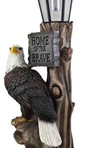 Ebros Home of The Brave Patriotic American Bald Eagle Perching On Tree Stump Garden Courtesy Night Light Statue Solar LED Lantern Lamp Guest Greeter Decor for Patio Poolside Home Figurine