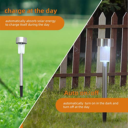 YUFUDE Solar Lights Outdoor, Stainless Steel Outdoor Solar Lights - Waterproof, LED Lawn Lamps Lighting Solar Powered Outdoor Lights Solar Garden Lights for Pathway Patio Yard (24pcs-White & Silver)