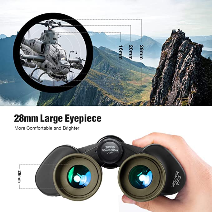 20x50 Military Binoculars for Adults with Smartphone Adapter - Compact Waterproof Tactical Binoculars for Bird Watching Hunting Hiking Concert Travel Theater with BAK4 Prism FMC Lens, Mud