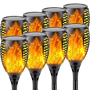 8-pack solar flame torch (super larger size & upgraded vivid flame), waterproof solar lights outdoor decorative with flickering flame, super bright outdoor lights for garden patio halloween pathway