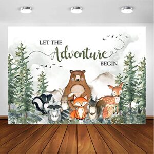 avezano woodland baby shower backdrop adventure awaits baby shower decoration background adventure forest mountain wilderness country gender neutral baby shower party supplie (7x5ft)