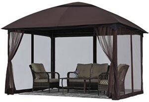 mastercanopy soft top outdoor garden gazebo for patios with netting walls (10×10, brown)