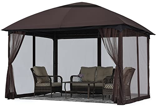 MASTERCANOPY Soft Top Outdoor Garden Gazebo for Patios with Netting Walls (10x10, Brown)