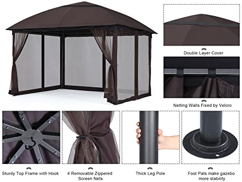 MASTERCANOPY Soft Top Outdoor Garden Gazebo for Patios with Netting Walls (10x10, Brown)