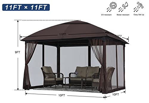 MASTERCANOPY Soft Top Outdoor Garden Gazebo for Patios with Netting Walls (10x10, Brown)