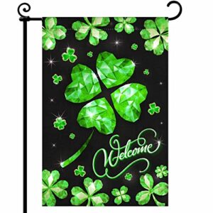 funux st patricks day garden flag 12×18 inch double sided green shamrock clover welcome small outside vertical holiday yard decor