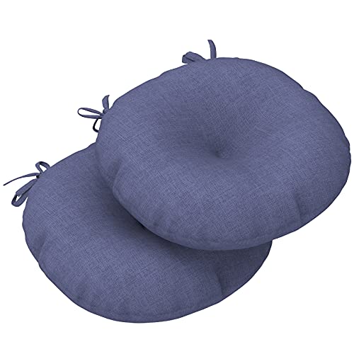 LVTXIII Outdoor All Weather Bistro Seat Cushions, Comfortable Fluffy Tufted Patio Chair Cushions Round 15”x15”x4” Set of 2 for Home Garden Furniture, Navy Textured