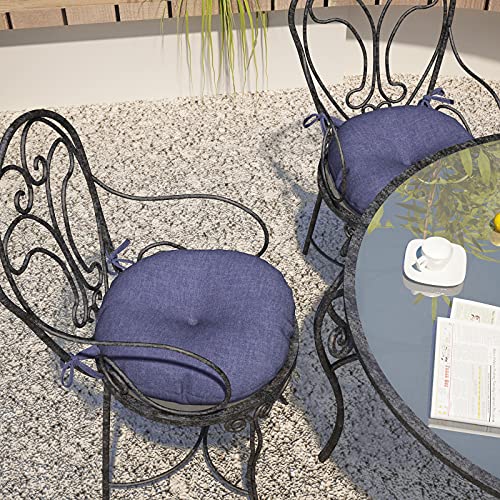 LVTXIII Outdoor All Weather Bistro Seat Cushions, Comfortable Fluffy Tufted Patio Chair Cushions Round 15”x15”x4” Set of 2 for Home Garden Furniture, Navy Textured