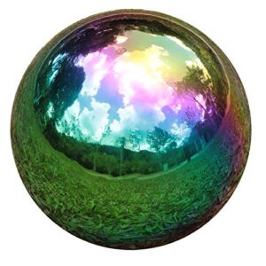 kesywale rainbow gazing globe mirror balls for garden home stainless steel shiny hollow sphere sparkling outdoor ornament (8 inch)