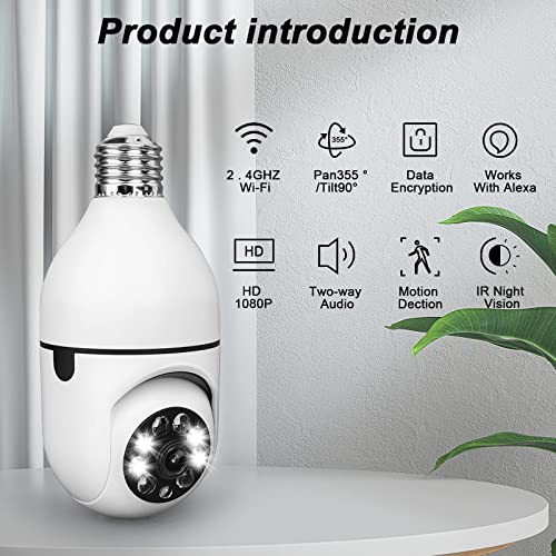 plencell Light Bulb Camera, 1080P Light Bulb Surveillance Camera, Wireless 2.4GHz WiFi Light Bulb Surveillance Camera, 360° Home Surveillance Camera Light Bulb,Can be Used Indoors and Outdoors