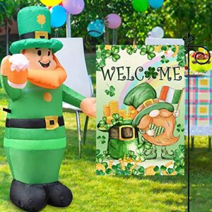 St Patricks Day Garden Flag, St Patricks Day Flag 12x18 Double Sided, St. Patrick's Day Burlap Yard Flag with Gnomes Leprechaun Shamrock Irish Clover Welcome Vertical Signs for Outdoor Decorations