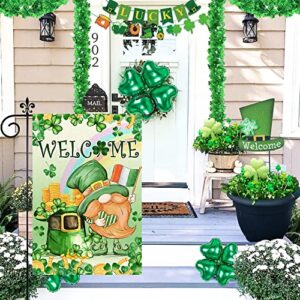 St Patricks Day Garden Flag, St Patricks Day Flag 12x18 Double Sided, St. Patrick's Day Burlap Yard Flag with Gnomes Leprechaun Shamrock Irish Clover Welcome Vertical Signs for Outdoor Decorations