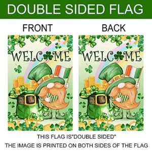 St Patricks Day Garden Flag, St Patricks Day Flag 12x18 Double Sided, St. Patrick's Day Burlap Yard Flag with Gnomes Leprechaun Shamrock Irish Clover Welcome Vertical Signs for Outdoor Decorations