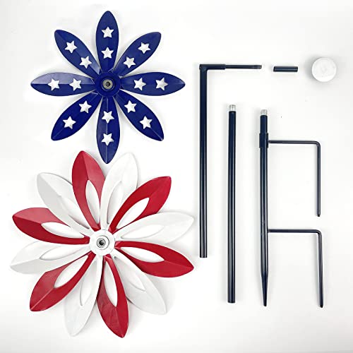 Wind Spinners Outdoor Metal with Patriotic, Magical Garden Windmill Decor Kinetic Sculptures for Yard Garden Lawn, American Flag Pinwheel Decorations