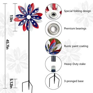 Wind Spinners Outdoor Metal with Patriotic, Magical Garden Windmill Decor Kinetic Sculptures for Yard Garden Lawn, American Flag Pinwheel Decorations