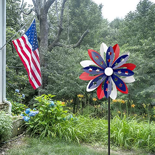 Wind Spinners Outdoor Metal with Patriotic, Magical Garden Windmill Decor Kinetic Sculptures for Yard Garden Lawn, American Flag Pinwheel Decorations