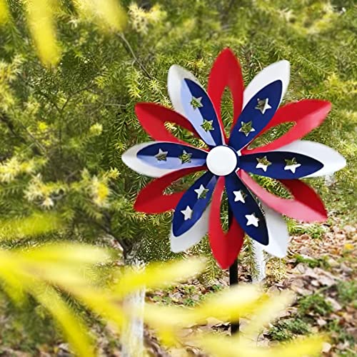 Wind Spinners Outdoor Metal with Patriotic, Magical Garden Windmill Decor Kinetic Sculptures for Yard Garden Lawn, American Flag Pinwheel Decorations