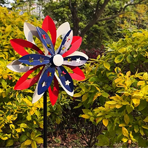 Wind Spinners Outdoor Metal with Patriotic, Magical Garden Windmill Decor Kinetic Sculptures for Yard Garden Lawn, American Flag Pinwheel Decorations