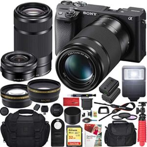 sony a6400 4k mirrorless camera ilce-6400l/b (black) with 16-50mm f/3.5-5.6 and 55-210mm f4.5-6.3 2 lens kit and 0.43x wide angle + 2.2x telephoto + deco gear extra battery remote & flash bundle