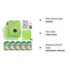 Fuji Instax Mini 9 Instant Camera Lime Green with Custom Case + Fuji Instax Film Value Pack (50 Sheets) Flamingo Designer Photo Album for Photos