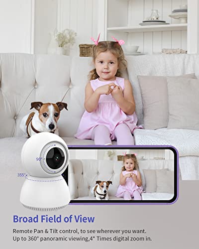 ZJX WiFi Camera Indoor, Pet Camera with Phone APP, 1080P Home Security Cam for Dog/Cat/Baby/Elder/Nanny, 2-Way Talk, Motion Tracking, Motion and Sound Detection, Compatible with Alexa White IC-03