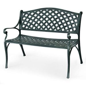 giantex 40″ outdoor antique garden bench aluminum frame seats chair patio garden furni(ancient green)