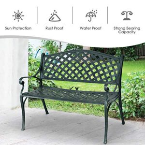 Giantex 40" Outdoor Antique Garden Bench Aluminum Frame Seats Chair Patio Garden Furni(Ancient Green)