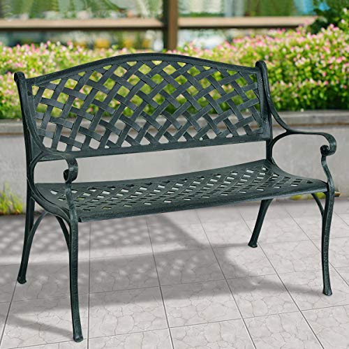 Giantex 40" Outdoor Antique Garden Bench Aluminum Frame Seats Chair Patio Garden Furni(Ancient Green)