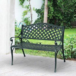 Giantex 40" Outdoor Antique Garden Bench Aluminum Frame Seats Chair Patio Garden Furni(Ancient Green)