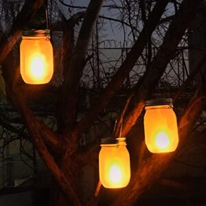 Solar Mason Jar Flicker Lights Upgraded, 4 Pack Flickering Torches Lights Outdoor Hanging Lanterns Landscape Decoration Lighting Dusk to Dawn Auto On/Off Security Halloween Torch Lights