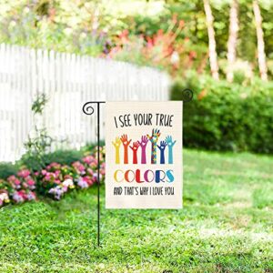 AVOIN colorlife Autism Awareness Garden Flag Double Sided I See Your True Colors Hands, Puzzle Piece Inspirational Support Yard Outdoor Decoration 12 x 18 Inch