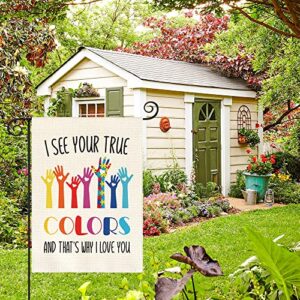 AVOIN colorlife Autism Awareness Garden Flag Double Sided I See Your True Colors Hands, Puzzle Piece Inspirational Support Yard Outdoor Decoration 12 x 18 Inch