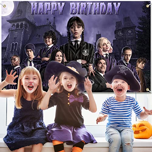 Wednesday Addams Birthday Decorations Banner,Wednesday Addams Party Backdrop Photo Background Wednesday TV Party Supply Favor for Birthday Party Decor Nevermore Character Party Banner Room Decorations