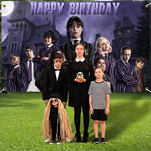 Wednesday Addams Birthday Decorations Banner,Wednesday Addams Party Backdrop Photo Background Wednesday TV Party Supply Favor for Birthday Party Decor Nevermore Character Party Banner Room Decorations